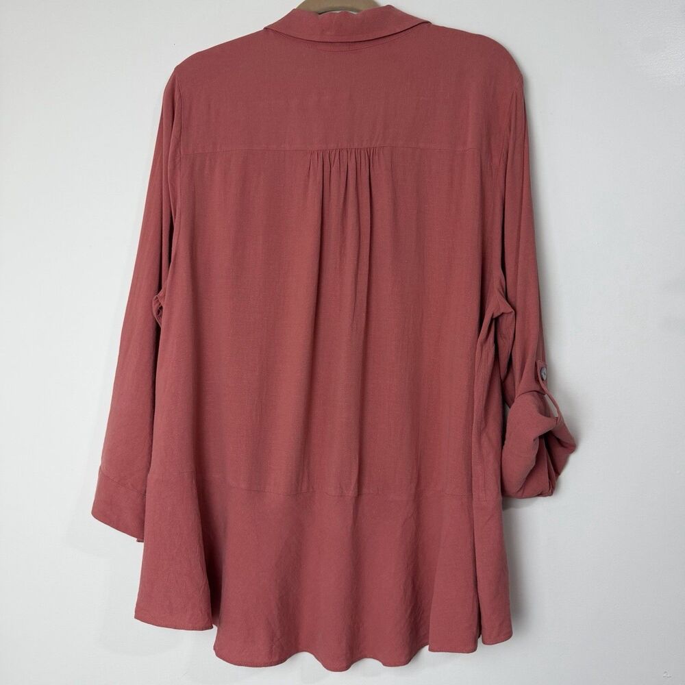 Soft Surroundings Button Up Blouse Shirt Roll Tab Sleeves Mauve Pink Women’s 2X - Picture 5 of 10